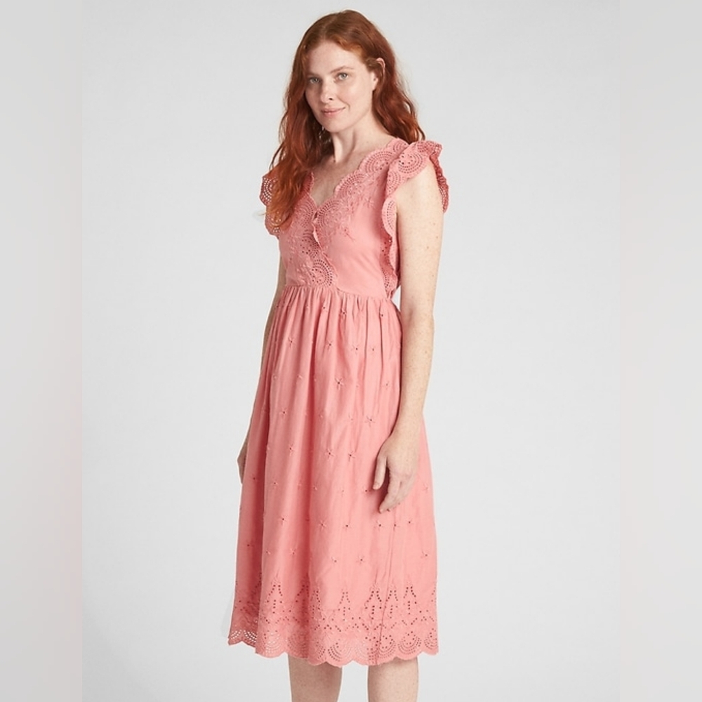 Gap Pink Eyelet Ruffle Tea Length Dress